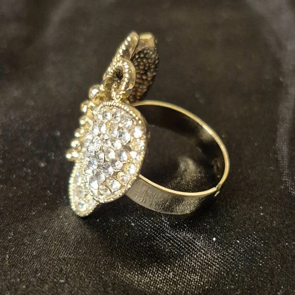 Fairy Gather Rings ππ§ββοΈ Clear Rhinestones Butterfly Gold Tone Adjustable Ring - Picture 8 of 11